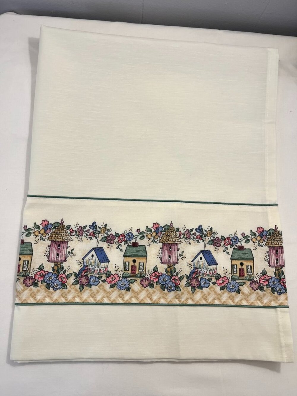 SOLD Cottagecore Kitchen Curtains Floral Birdhouse Valance Tier Set Country Chic